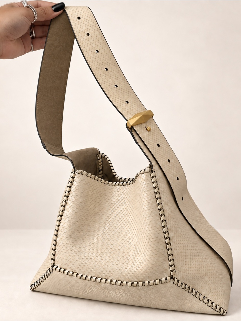 Jimmy Choo Diamond Buttermilk Embossed Leather Hobo Bag